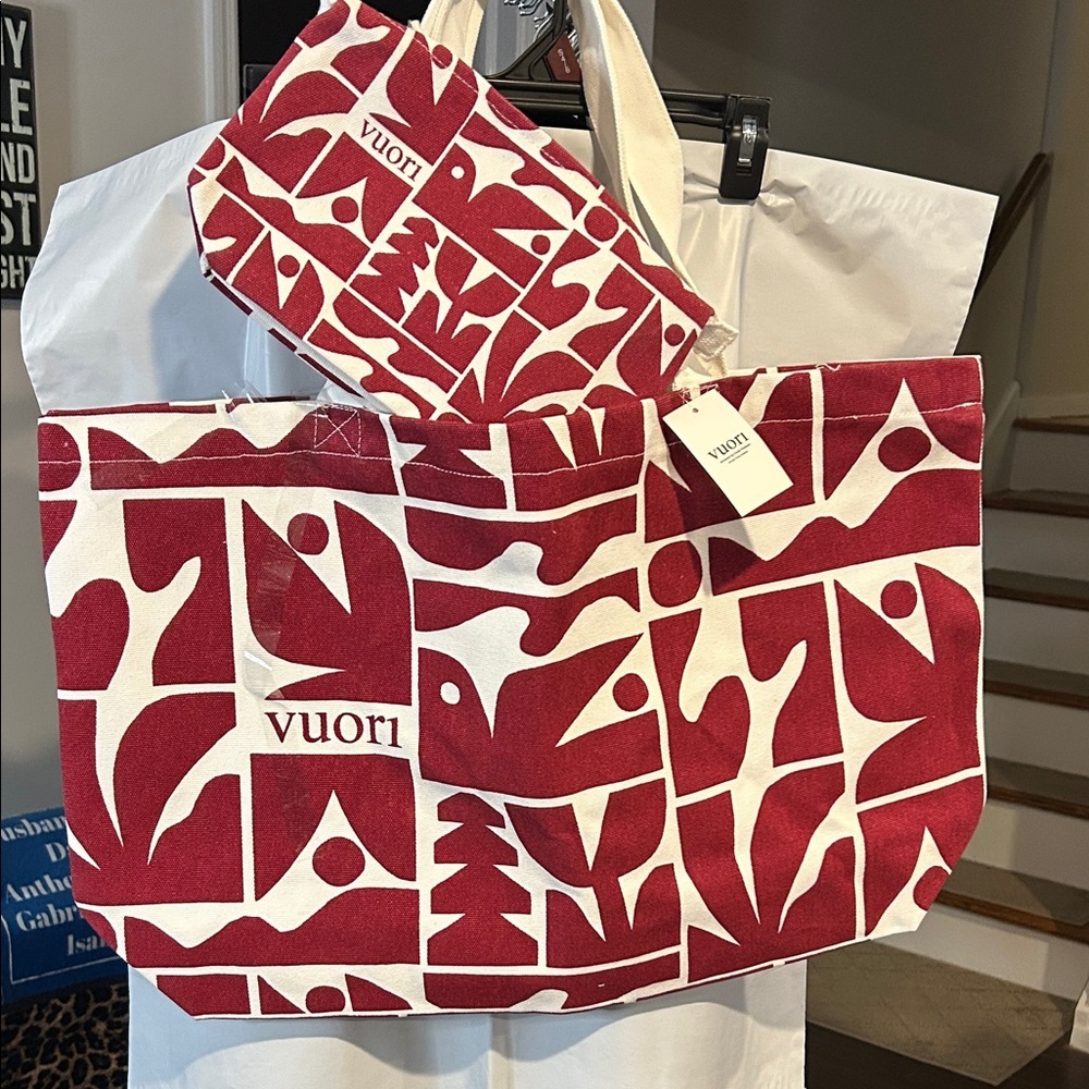 Vuori Bold Red and White Tote Bag Set HOLIDAY 2025
